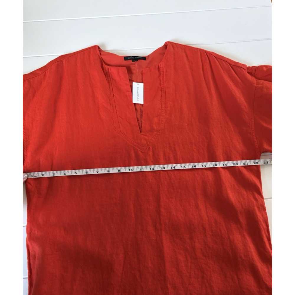 Banana Republic Colette Linen Dress Oversized Lined Red/Orange Puff Sleeve S - Picture 15 of 16
